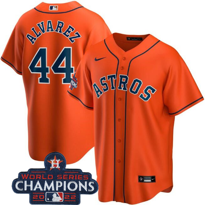 Men's Houston Astros #44 Yordan Alvarez Orange 2022 World Series Champions Stitched Baseball Jersey